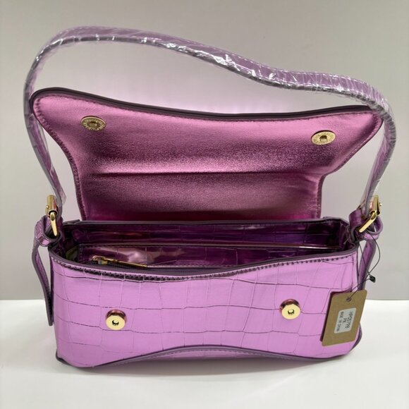 Metallic Mirror Crocodile Embossed Handbag / Crossbody Bag - Lilac Purple- NWT - Picture 13 of 14